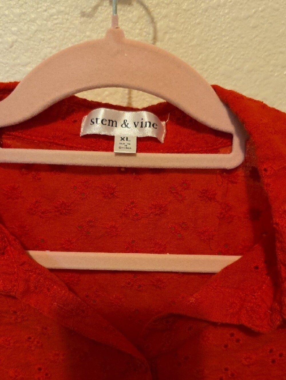 Stem & Vine Red Eyelet Tie-Front Shirt - Picture 2 of 5